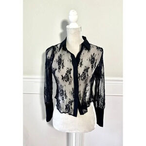 Forever 21 Black Lace Button Down Blouse S